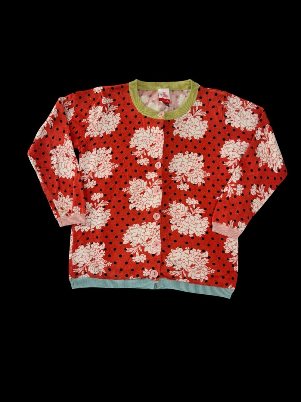 Matilda Jane Serendipity Girls' Red Floral Polka Dot Cardigan with Contrast Trim